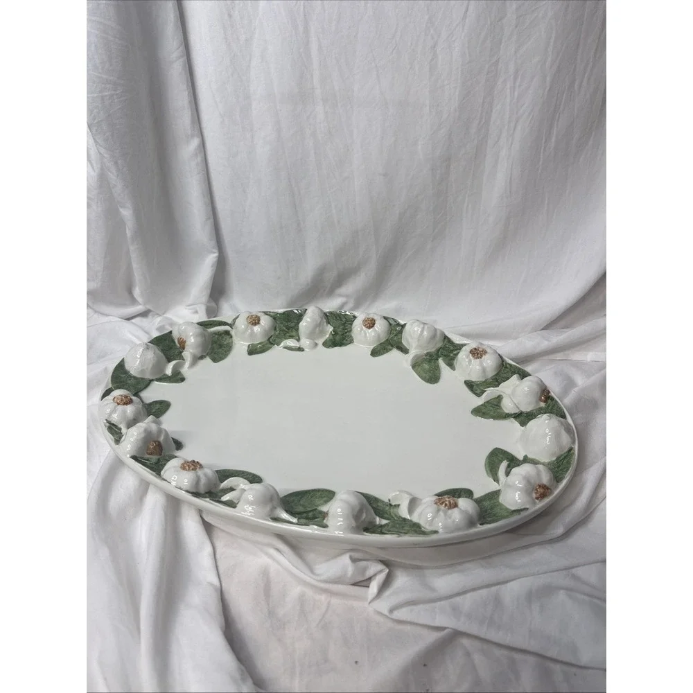 VTG Intrada Italy Aglio Garlic Ceramic Platter Hand Painted Majolica Oval 19